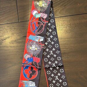 NEW Louis Vuitton Black Red LV Monogram Silk Bandeau HandBag Scarf